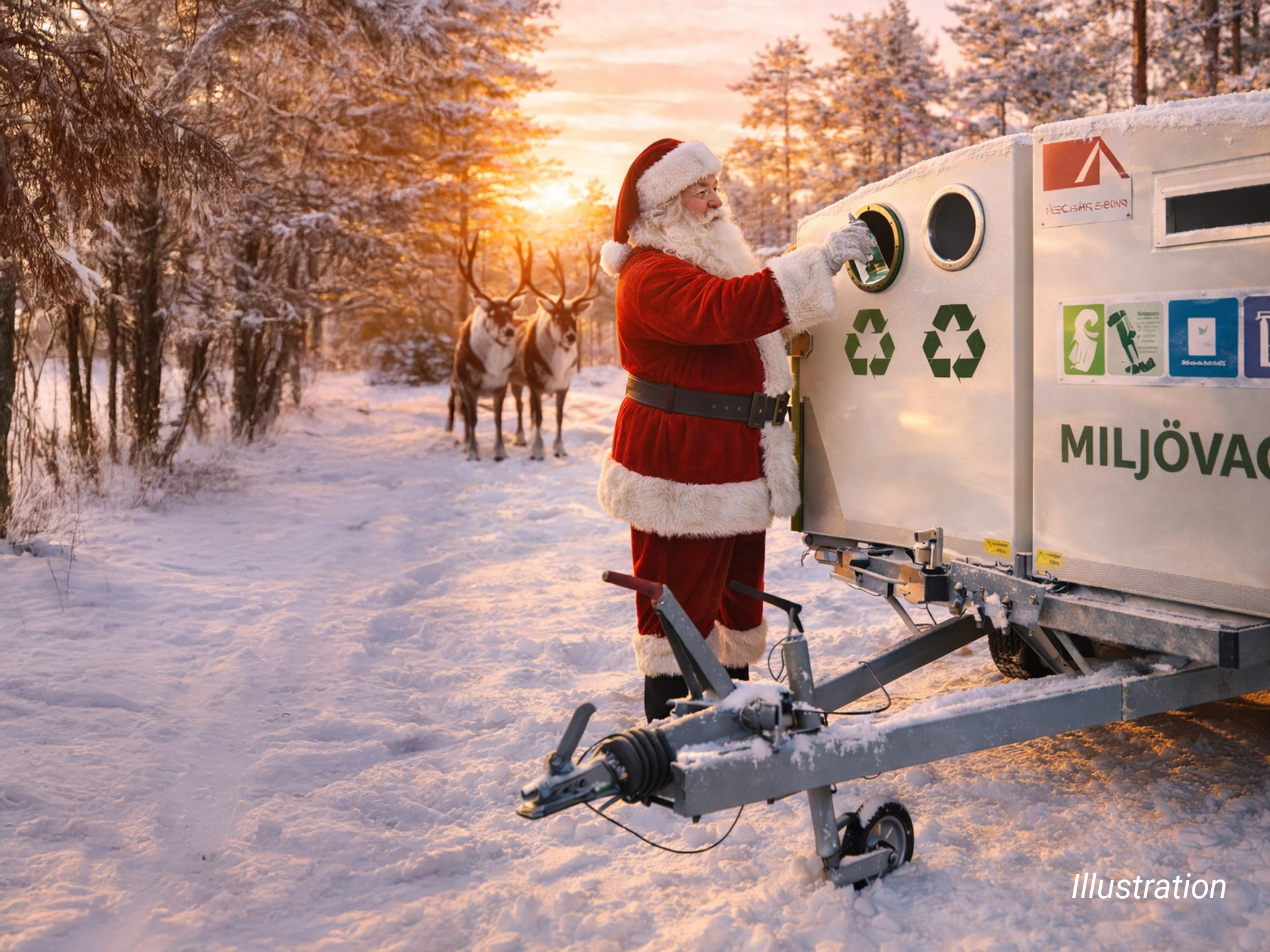 Illustration Miljövagn med Tomten