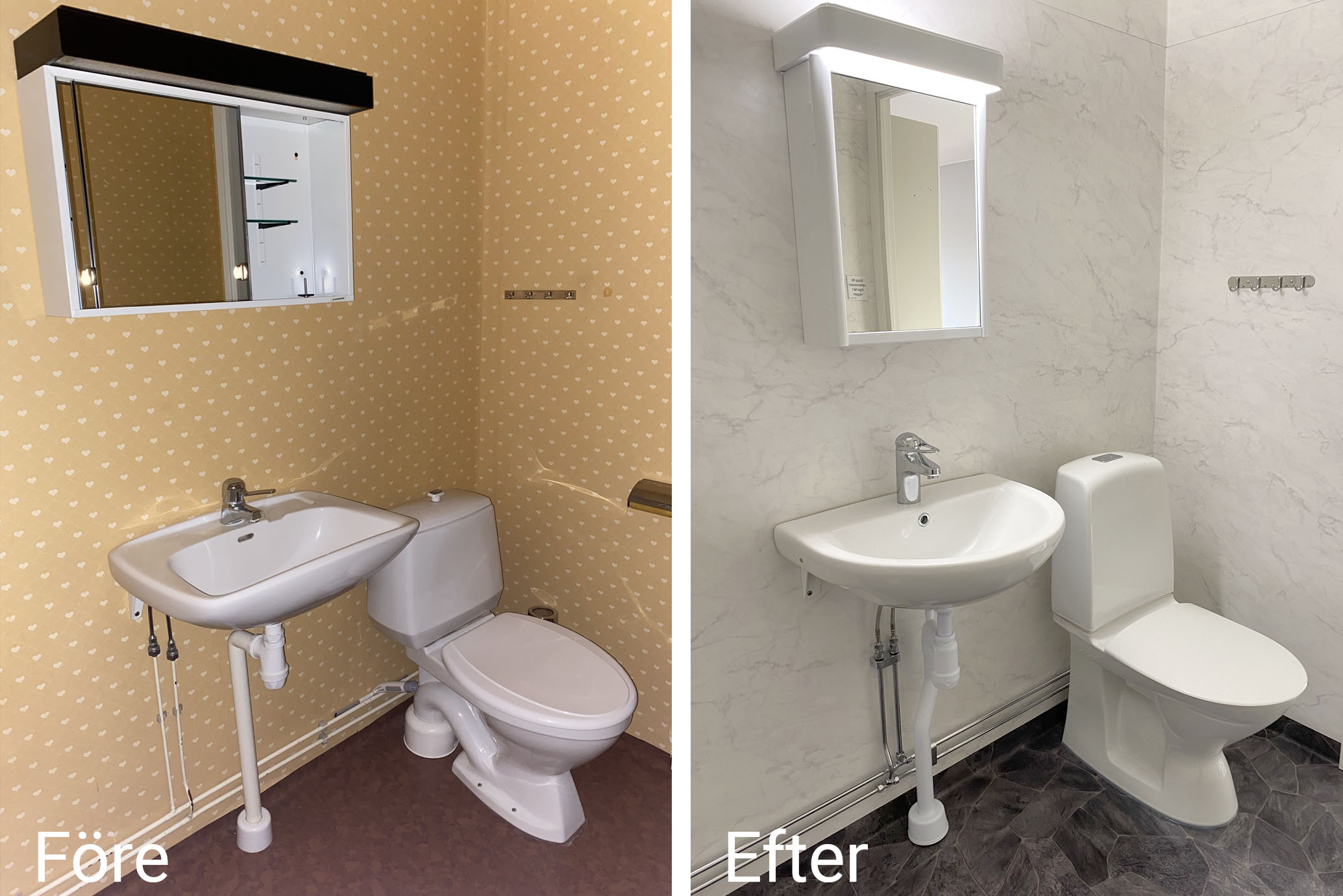 före och efter bild av badrumsrenovering