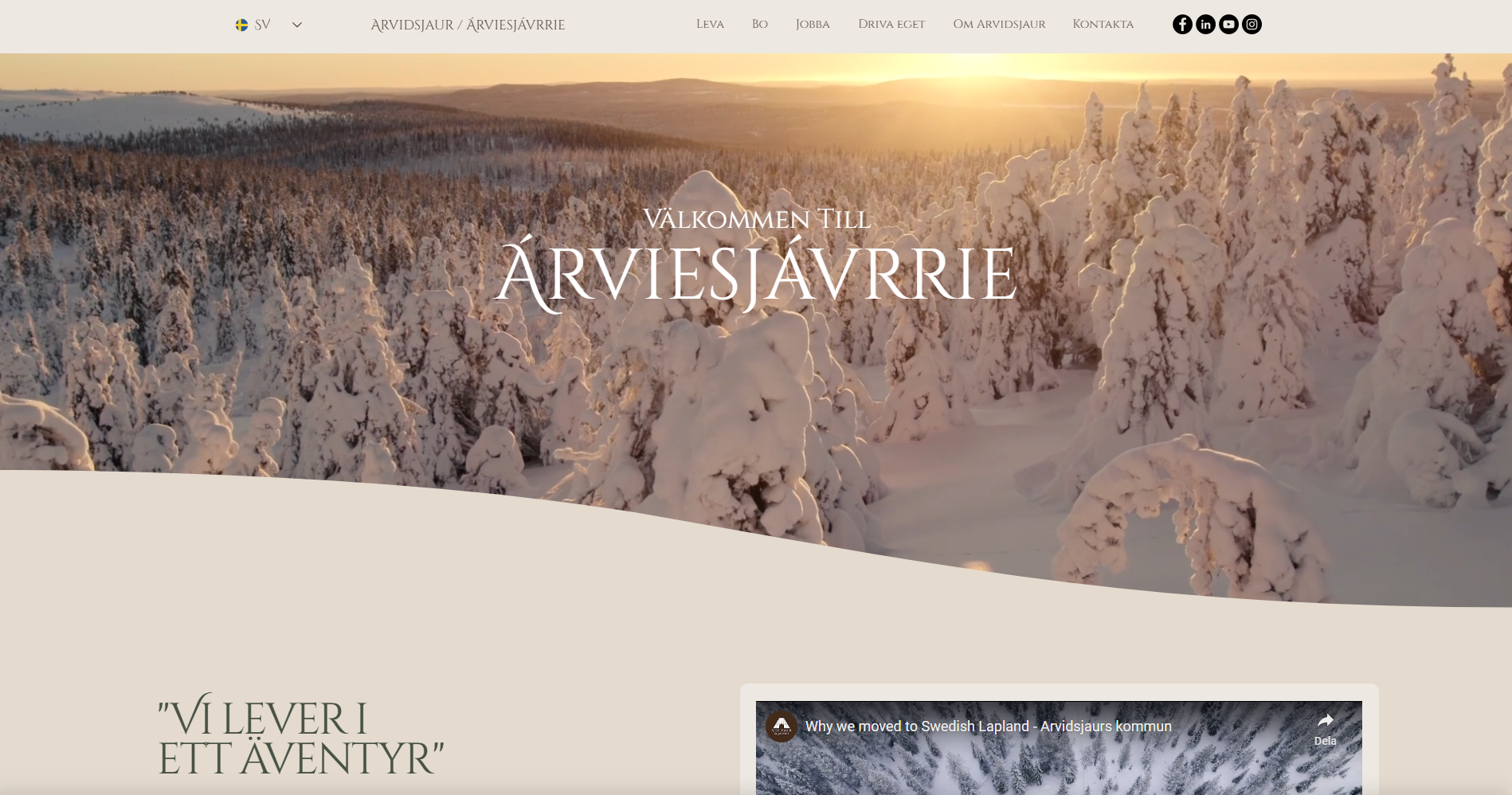 En skärmavbild på www.flyttatillarvidsjaur.se