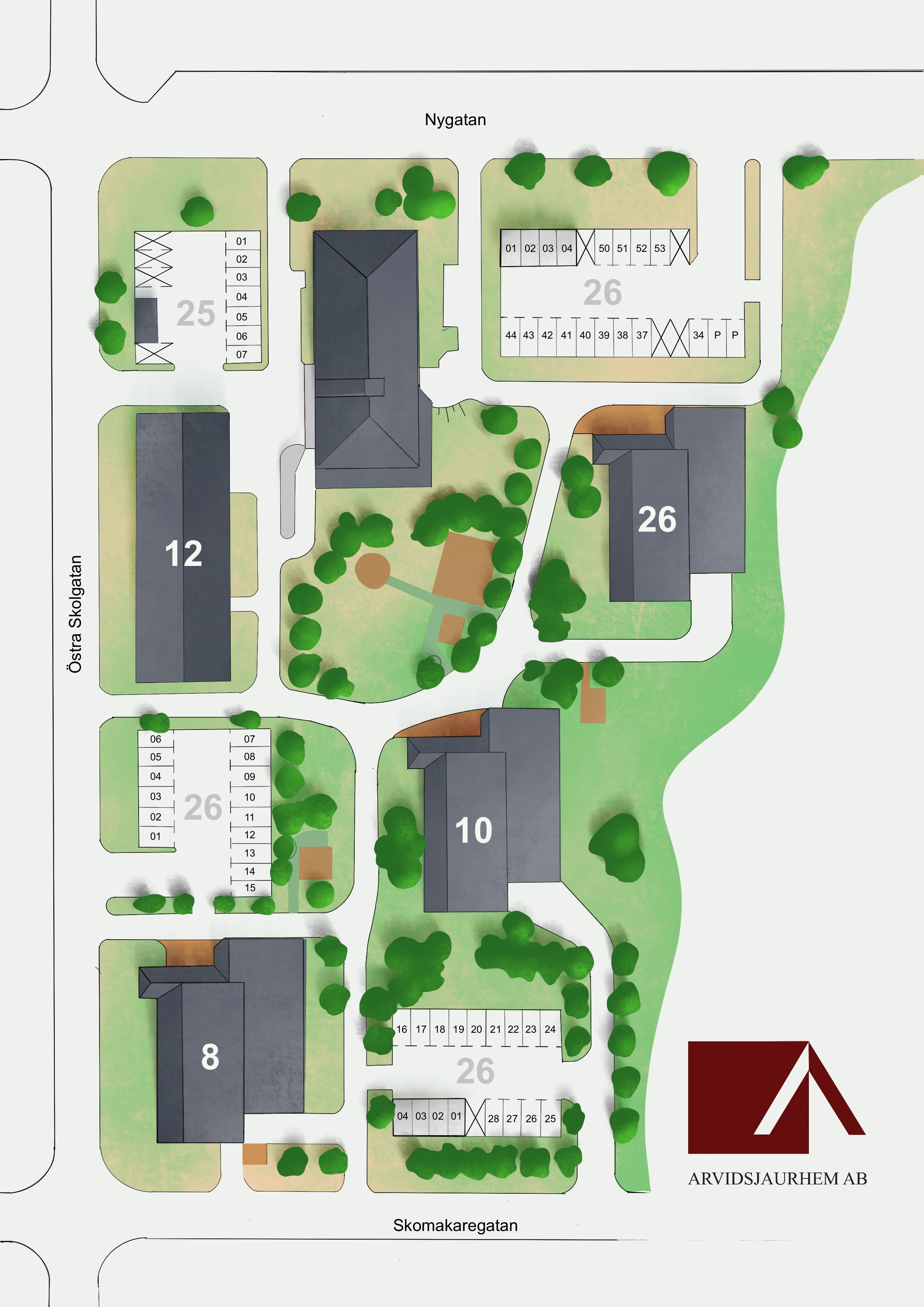 Översikts karta område Skarven 3 med bilplatser